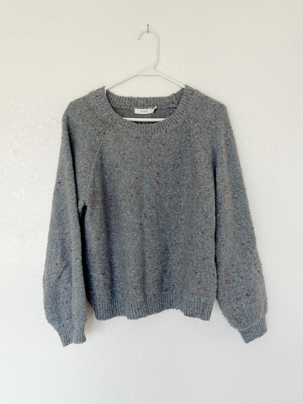 Confetti Knit Lush Sweater Gray Blue Speckled Crewneck Pullover Jumper Top Slate